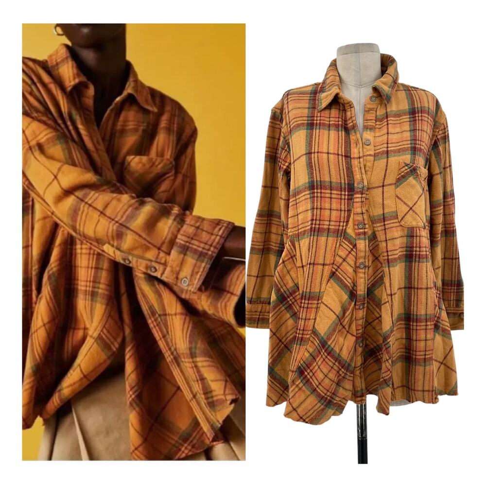 Free People We The Free Kalli Plaid Buttondown Shirt Flannel Tunic Top Small